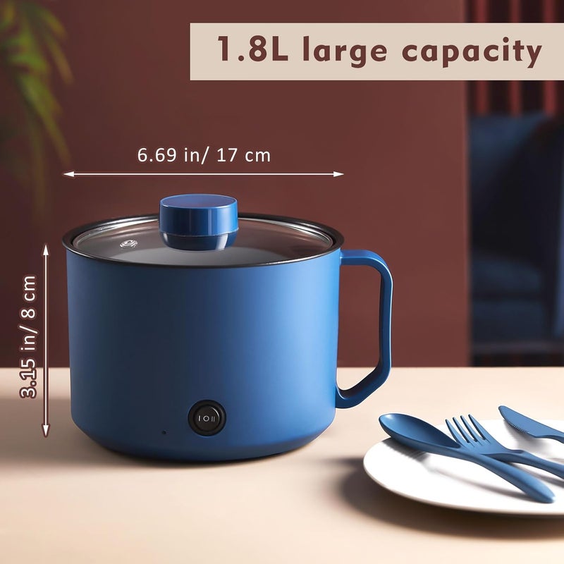 Romooa 2 Pcs 1.8l Electric Ramen Cooker Hot Pot Electric Dual Power Noodle Cooker, Boil Dry Protection, Nonstick, Multifunctional Lazy Pot for Cooking Pasta, Noodles, Egg, Dorm Home Travel 7x3.15 - Image 2